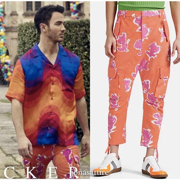 Prabal Gurung Floral Cargo Pants Orange Pink Drop Crotch 28 Streetwear - Picture 3 of 14